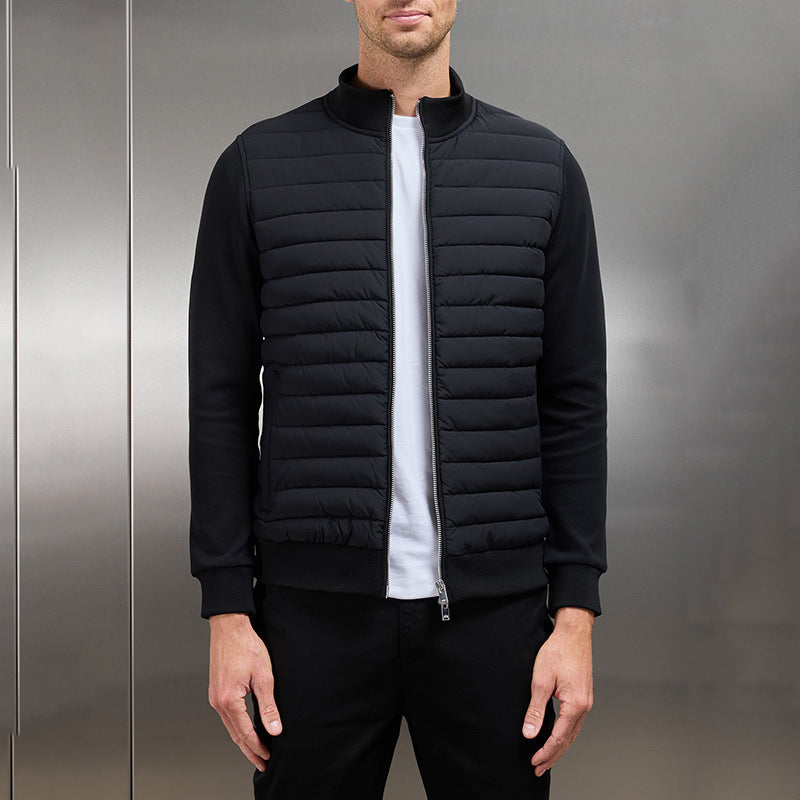 Lightweight Stand Collar Coat For Men Fashion Stitching Knitted Jacket Winter Outwear by My Store