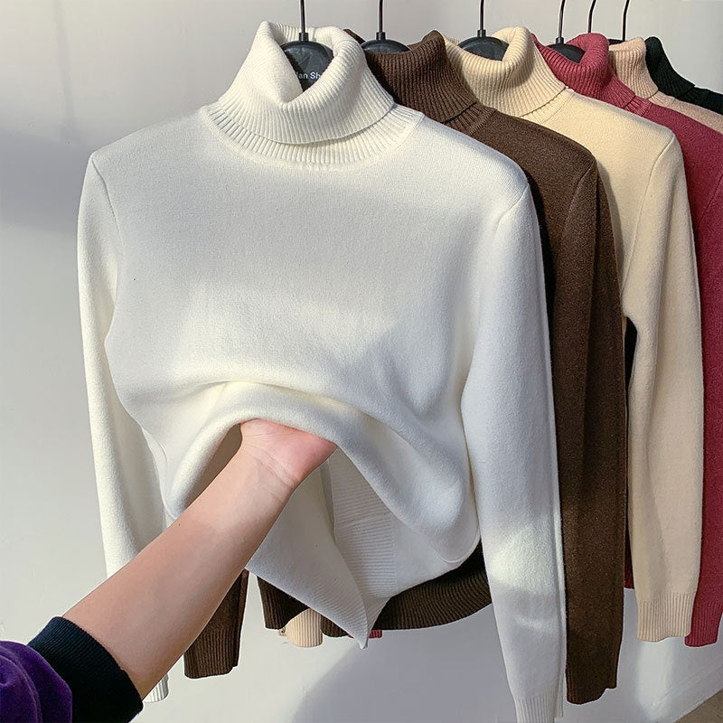 Fleece Turtle Neck Sweater Winter Warm Elegant Thick Knitted Pullover Tops Women's Clothing by DERILUJA LLC