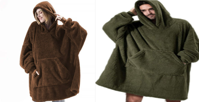 Hoodie Sweatshirt With Big Pocket Tops Sweater Comfortable Loose Double-Sided Fleece Thicker Wearable Blanket by DERILUJA LLC