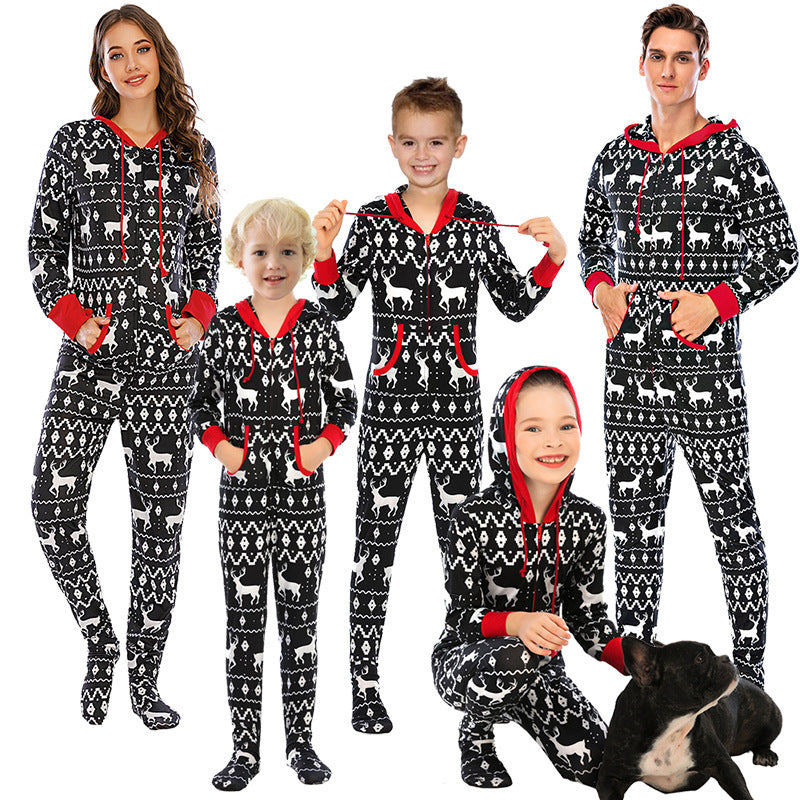 New Christmas Home Wear Pajamas One-piece Parent-child Outfit Elk Snowflake by My Store
