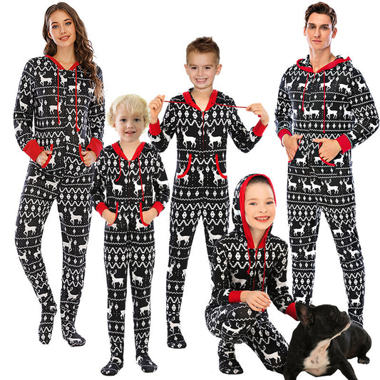 New Christmas Home Wear Pajamas One-piece Parent-child Outfit Elk Snowflake by My Store