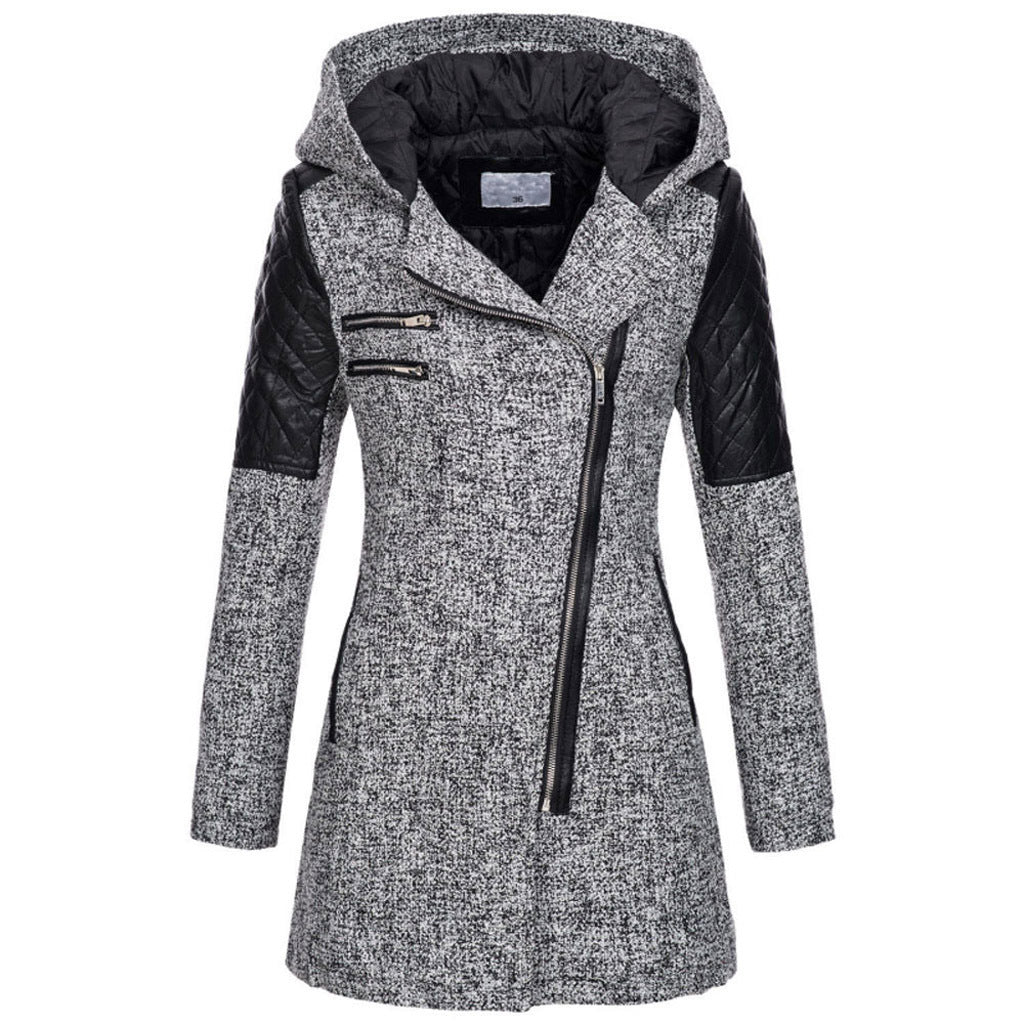 Women Warm Slim Full Zipper Coat Thick Woolen Coat Female Fall Winter Windbreaker Hooded Diagonal Zipper Women's Clothing by My Store