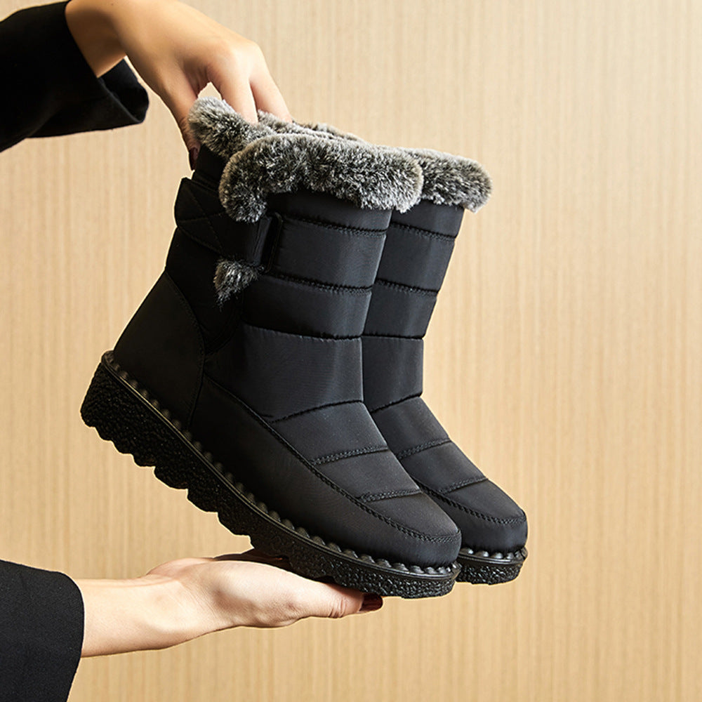 Snow Boots Winter Warm Hook And Loop Fastener Plush Shoes Women Waterproof Low Heels Platform Ankle Boots by My Store