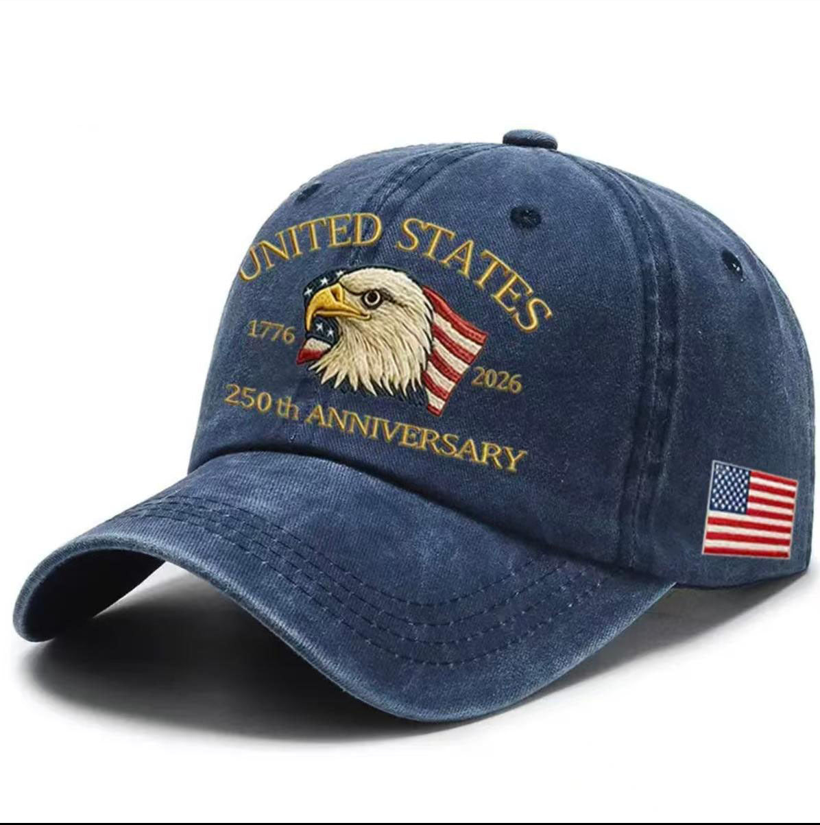 USA 250th Anniversary Cap Washed-Print Hat Flag USA Eagle Baseball Cap Embroidery Casual Breathable Sports Hat Outdoor Sunscreen Dad Hats For Women Men by DERILUJA LLC