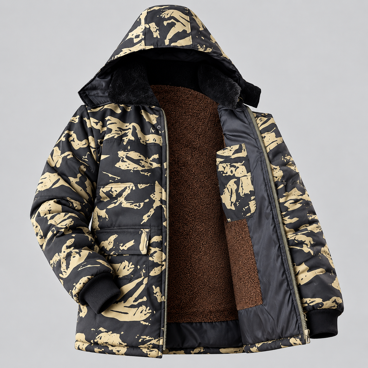 Men’s Fleece-Lined Hooded Camo Work Jacket