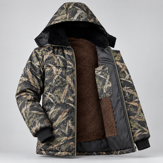 Men’s Fleece-Lined Hooded Camo Work Jacket