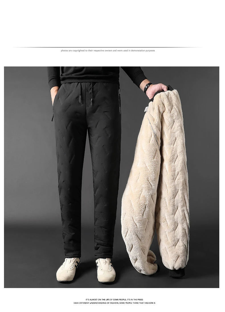 2PCS Ultra Warm Winter Pants – Black & Gray Plush Fleece Thermal Set