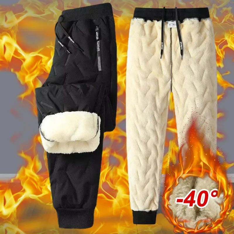 2PCS Ultra Warm Winter Pants – Black & Gray Plush Fleece Thermal Set