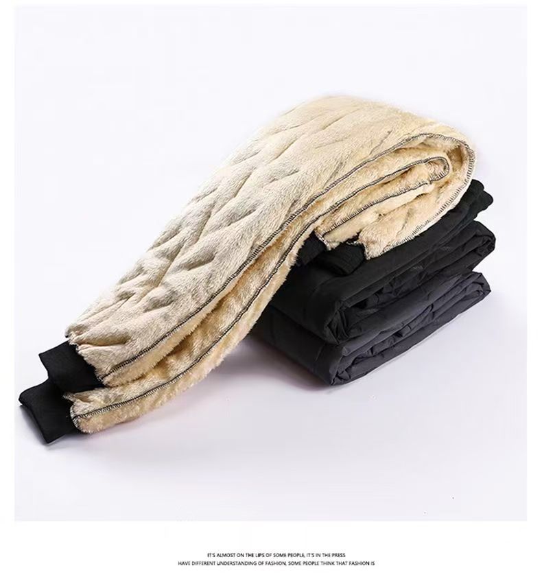 2PCS Ultra Warm Winter Pants – Black & Gray Plush Fleece Thermal Set
