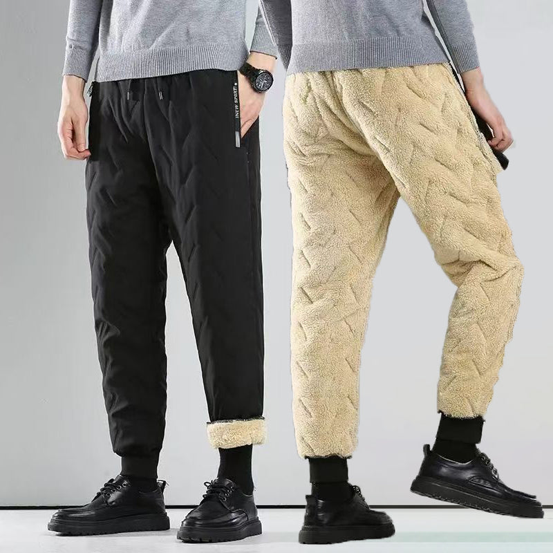 2PCS Ultra Warm Winter Pants – Black & Gray Plush Fleece Thermal Set