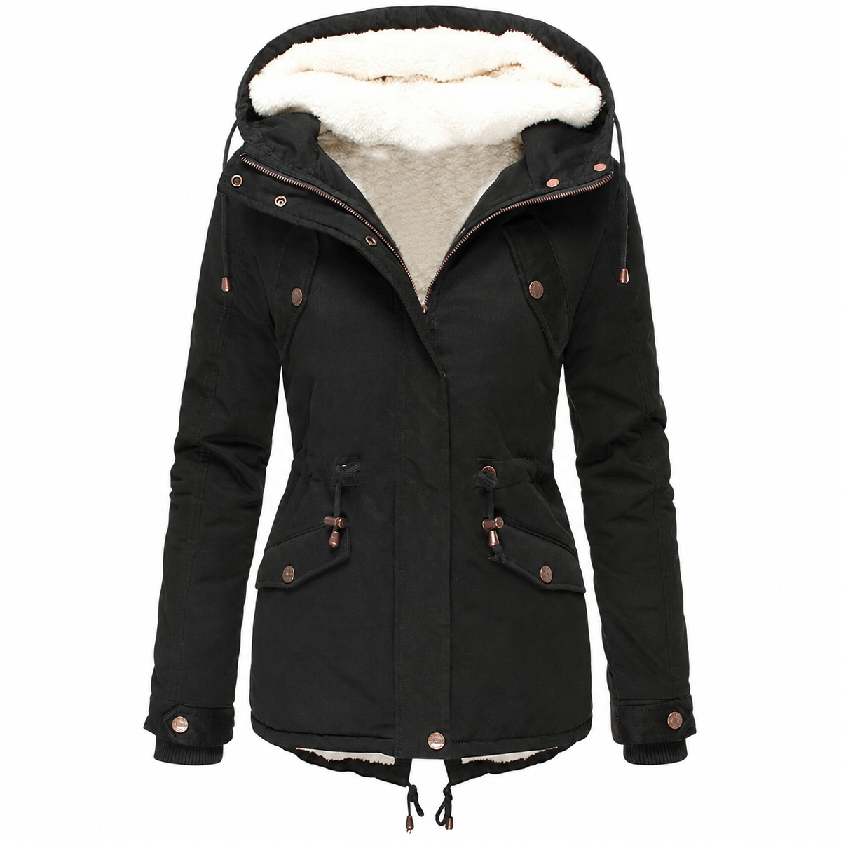 Women’s Fleece-Lined Hooded Winter Parka – Mid-Length Coat