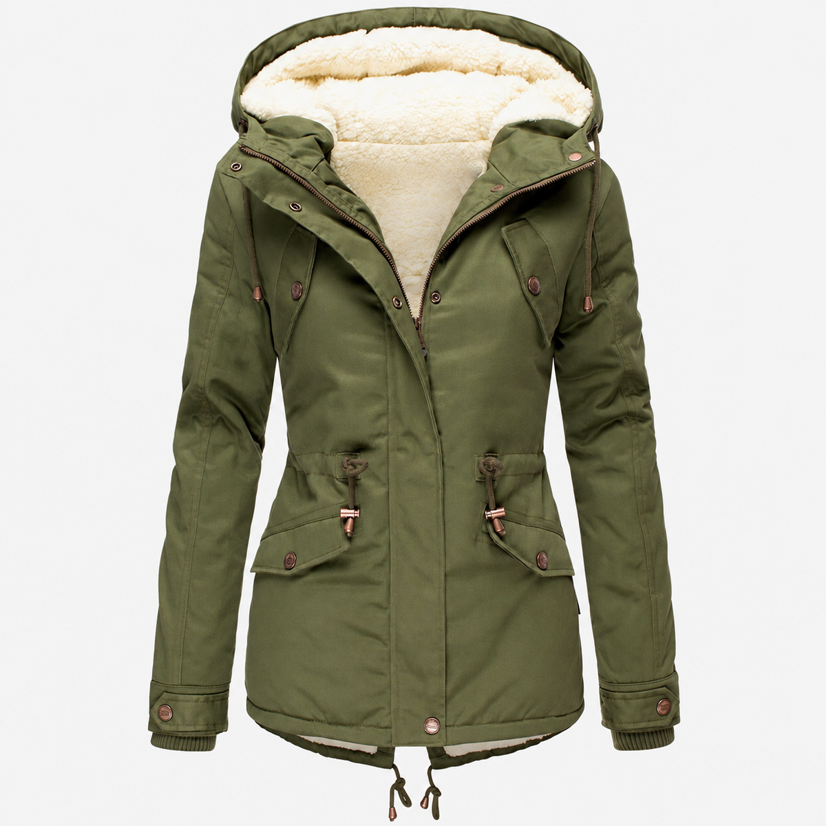 Women’s Fleece-Lined Hooded Winter Parka – Mid-Length Coat