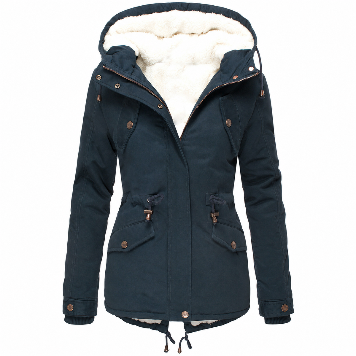 Women’s Fleece-Lined Hooded Winter Parka – Mid-Length Coat