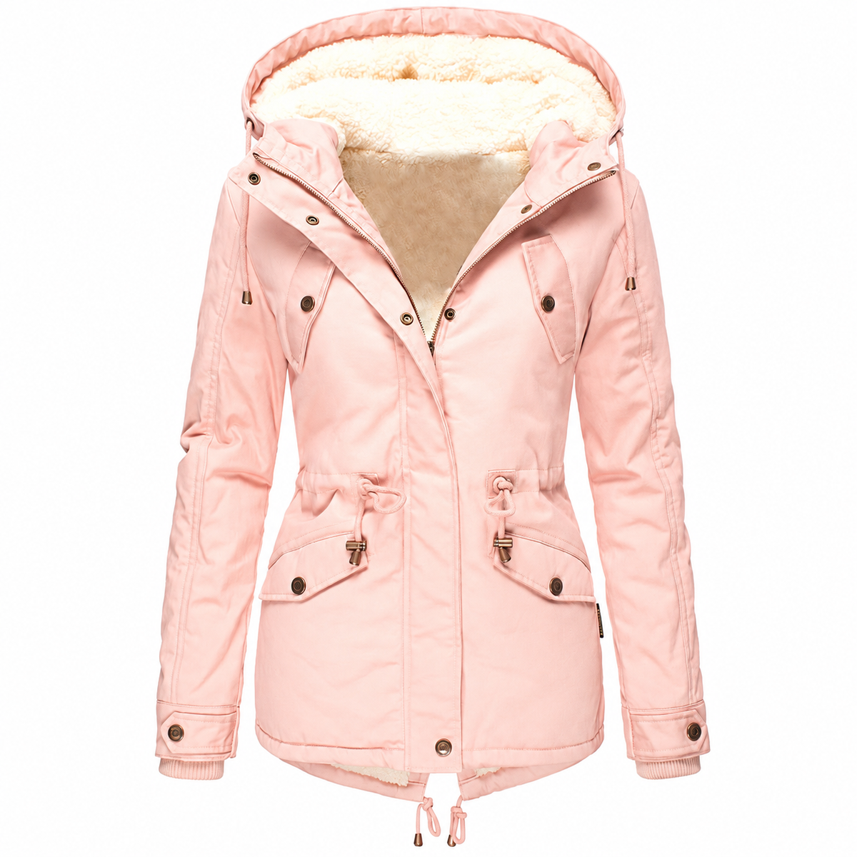 Women’s Fleece-Lined Hooded Winter Parka – Mid-Length Coat