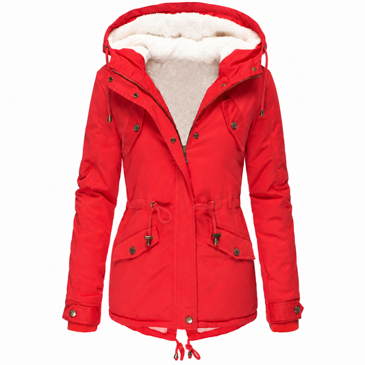 Women’s Fleece-Lined Hooded Winter Parka – Mid-Length Coat