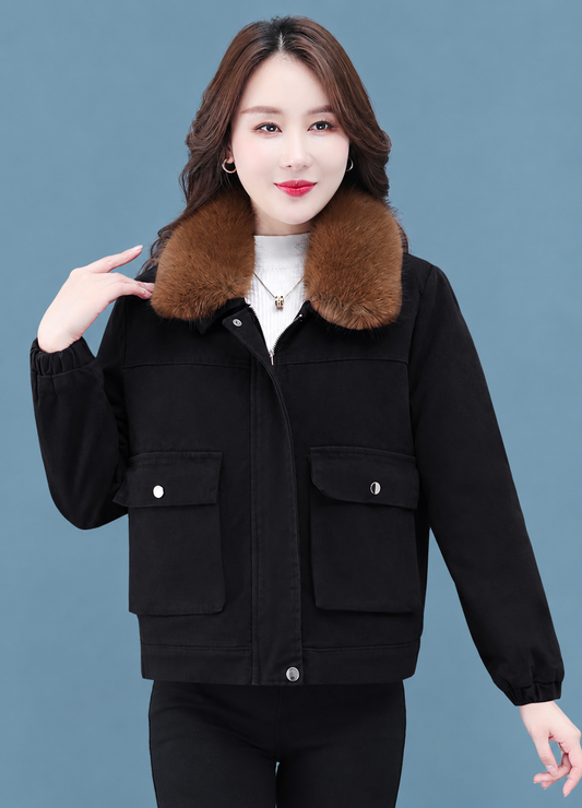 Women’s Short Fleece-Lined Winter Jacket – Zip Front