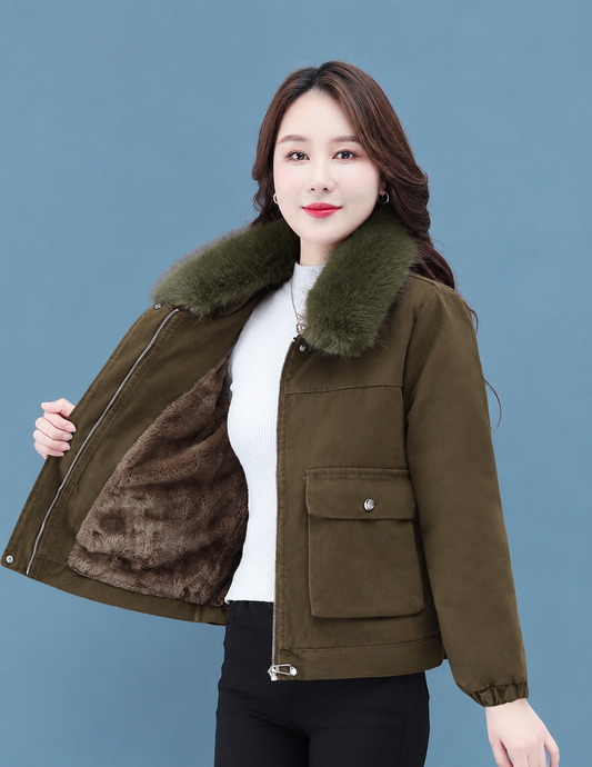 Women’s Short Fleece-Lined Winter Jacket – Zip Front