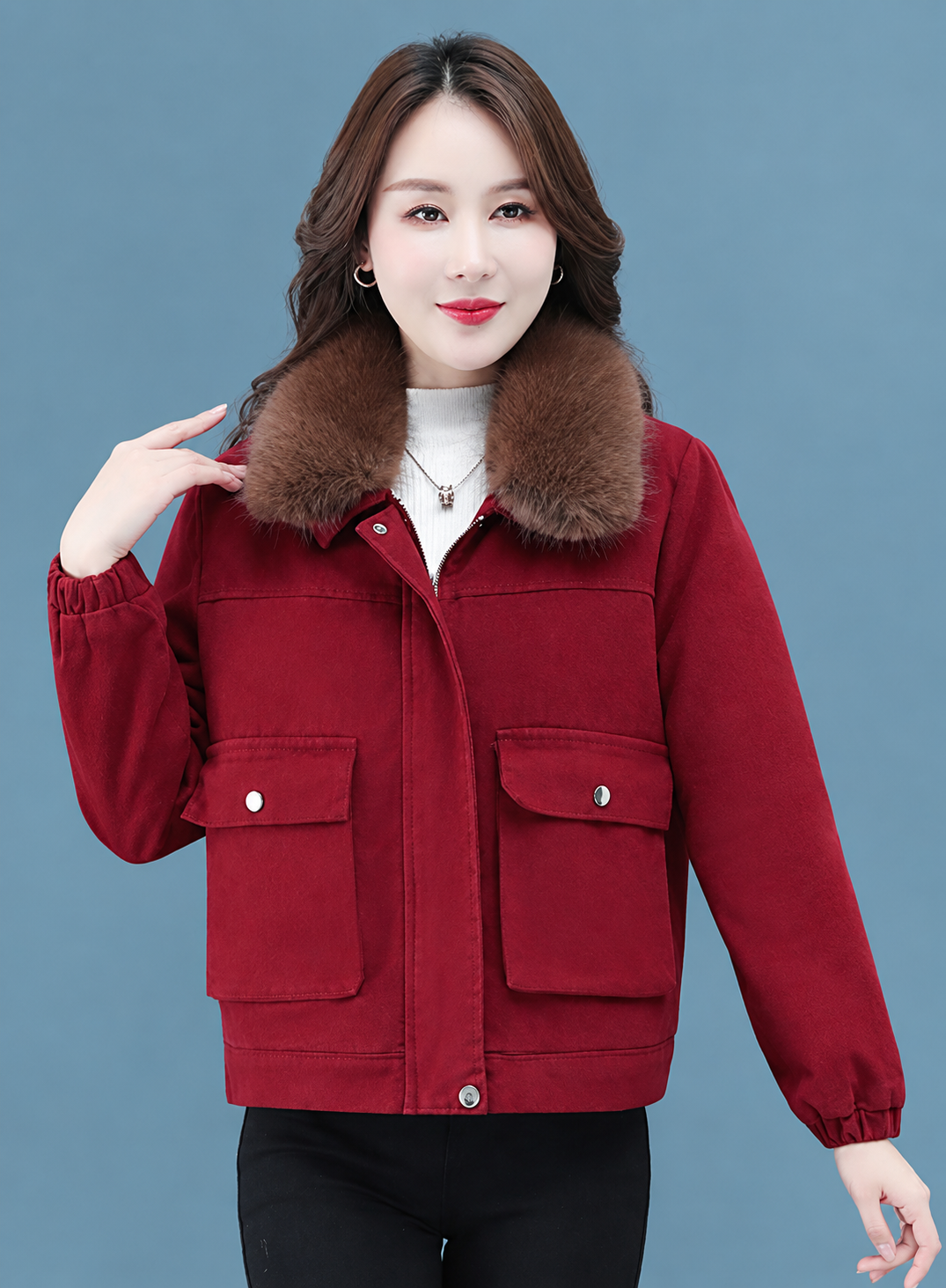 Women’s Short Fleece-Lined Winter Jacket – Zip Front