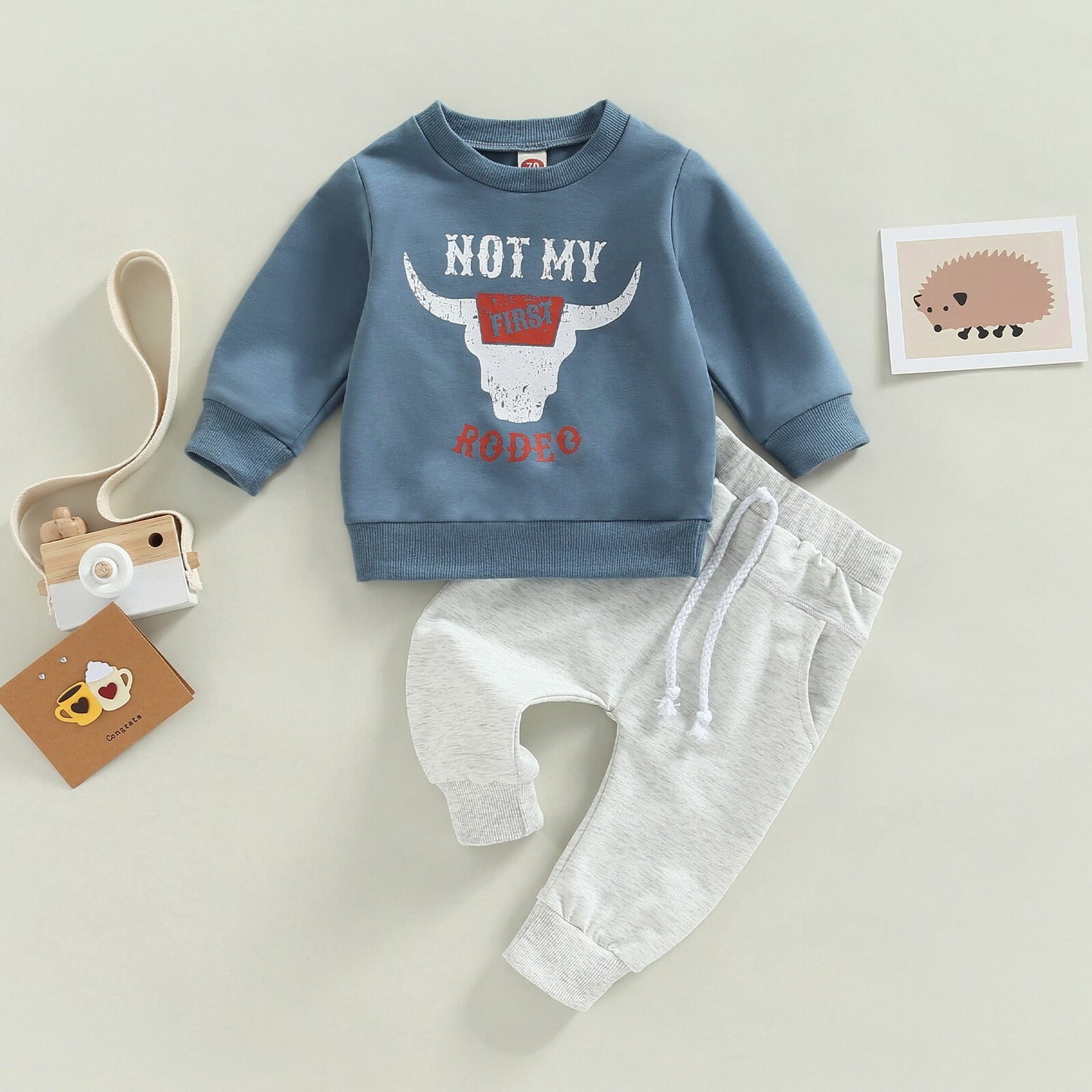 Cow Head Print Baby Boy Clothes Set