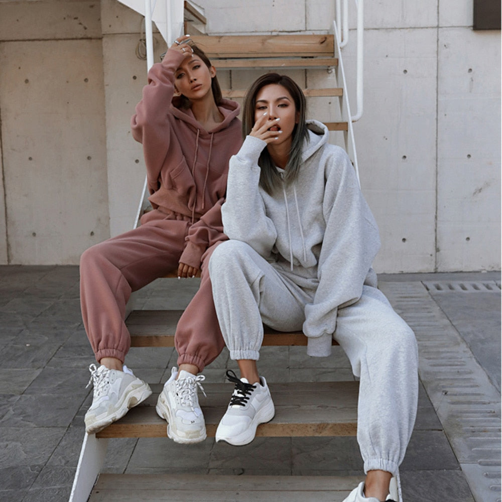 Women Warm Hoodie and Pants Set kodez