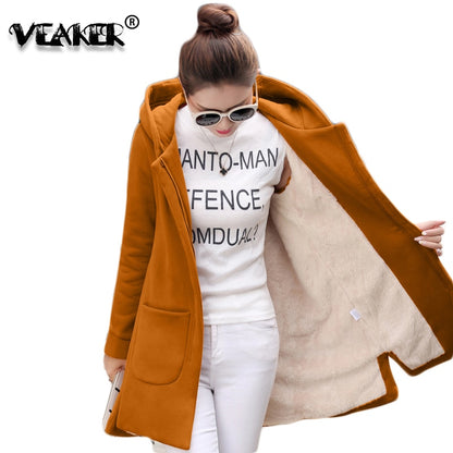 Fleece Long Hooded Coats women jacket