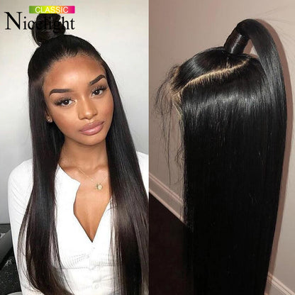 Straight Transprent Lace Front Human Hair Wigs For Women 4X4 Lace Closure Wig 180%Brazilian Wig Remy Natural Long Black Lace Wig