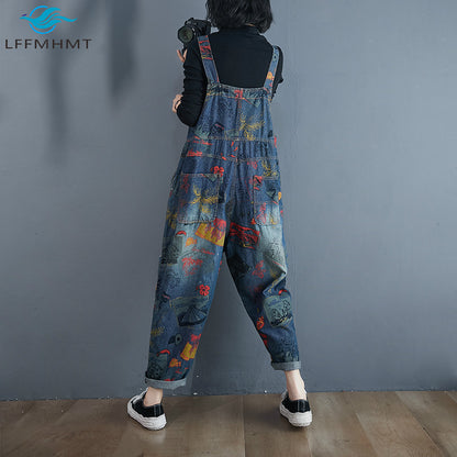 Vintage Print Loose Trousers Baggy Pants